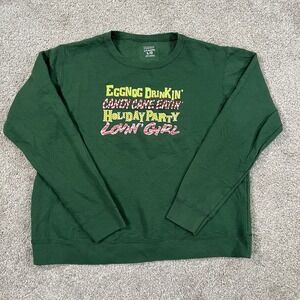 Hanes Green Sweatshirt L Holiday Graphic Candy Cane Eggnog Party Festive Cozy